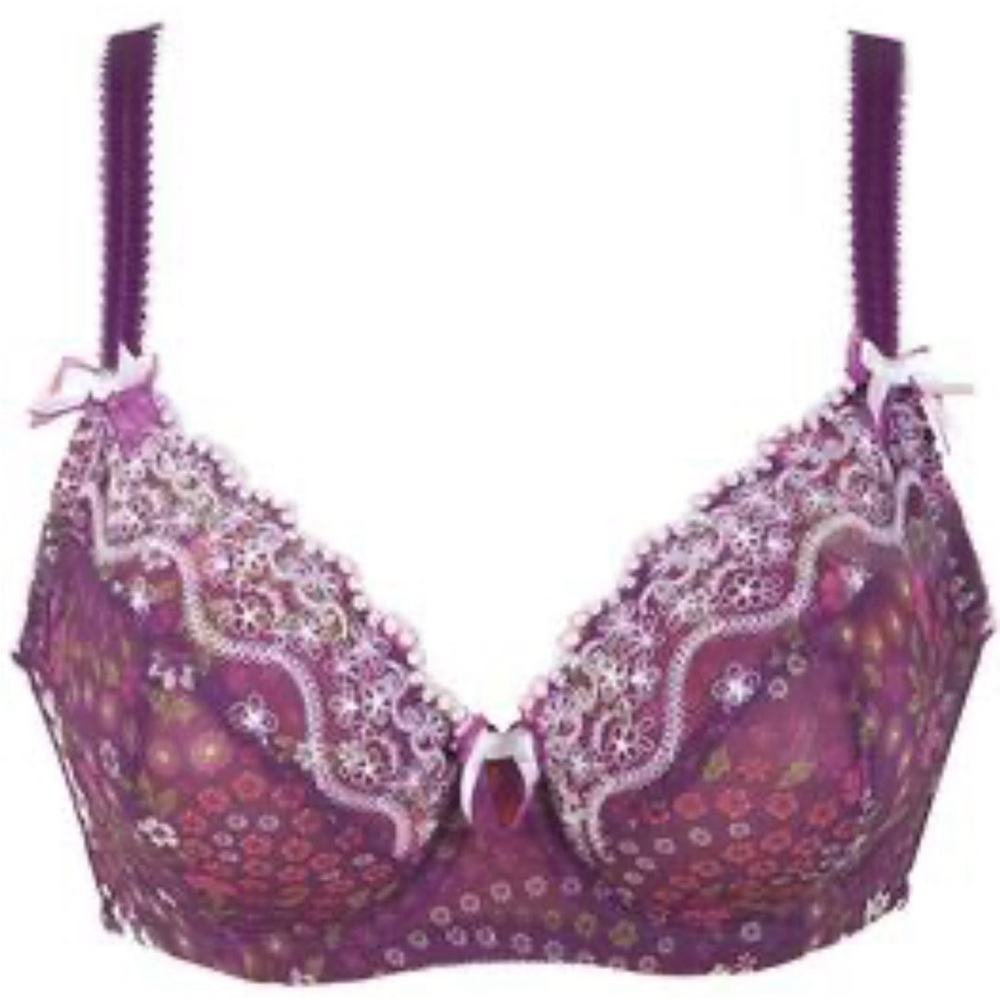 PARFAIT BY AFFINITAS NWT "Evelyn" Floral & Lace Wine Underwire Padded Bra 40FF